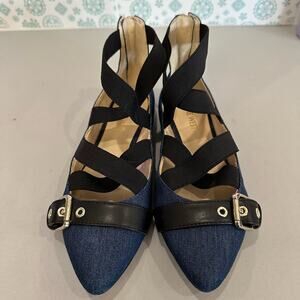 Nine West Smoak Womens Size 6M Flat Shoes Blue Black Closed‎ Toe Strappy